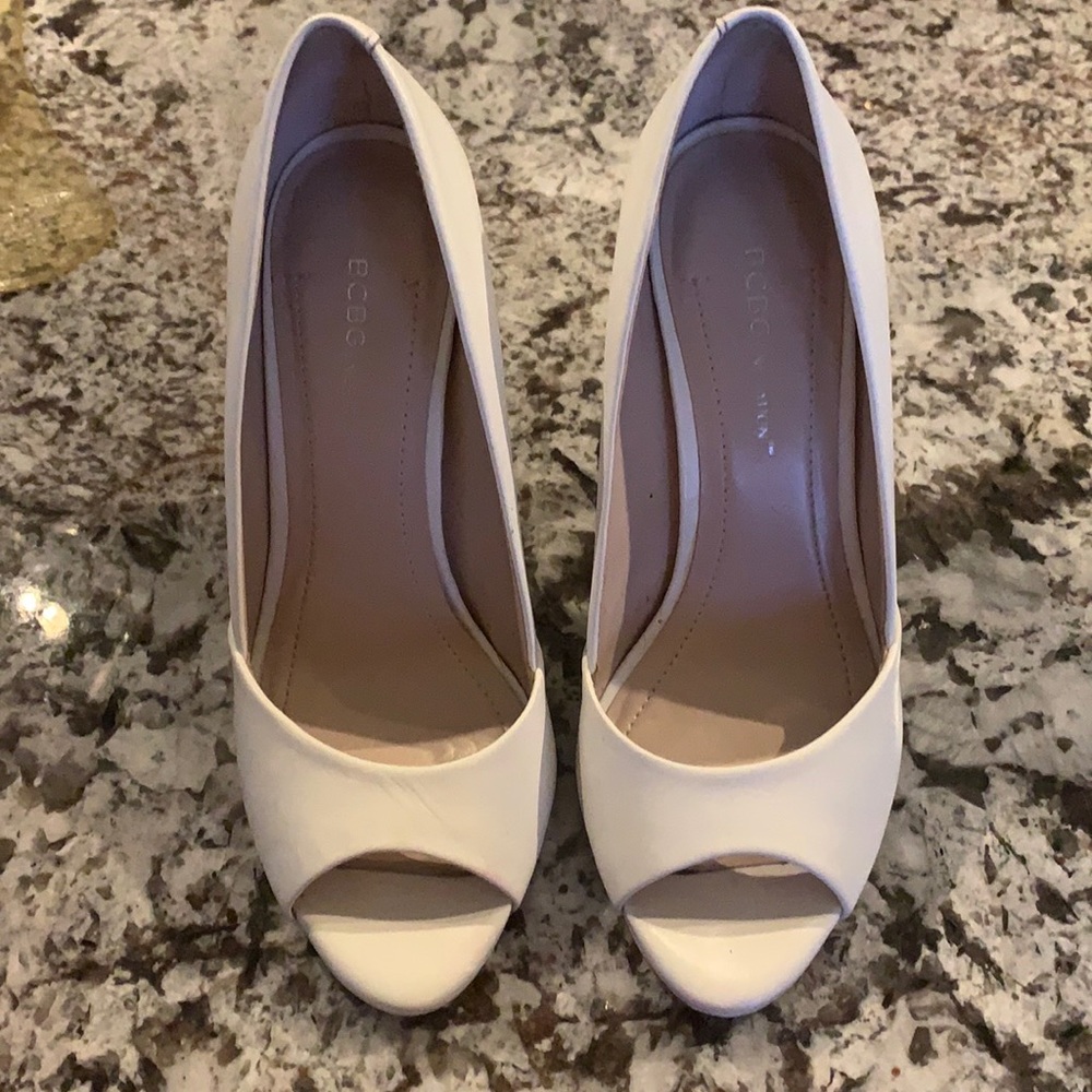 BCBG Generation white heels.